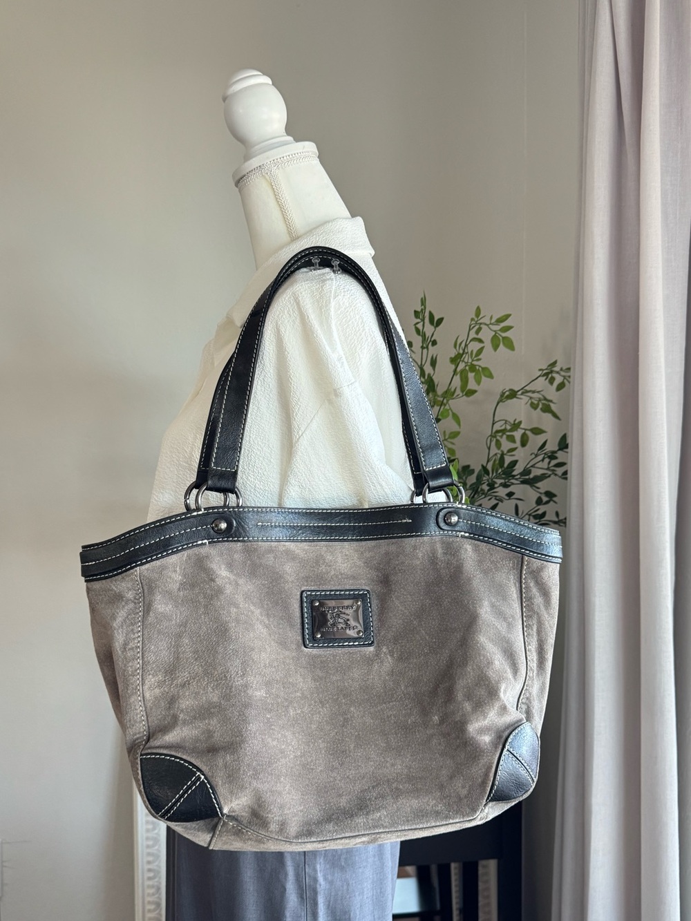 Vintage Burberry Blue Label Taupe Suede Tote Bag